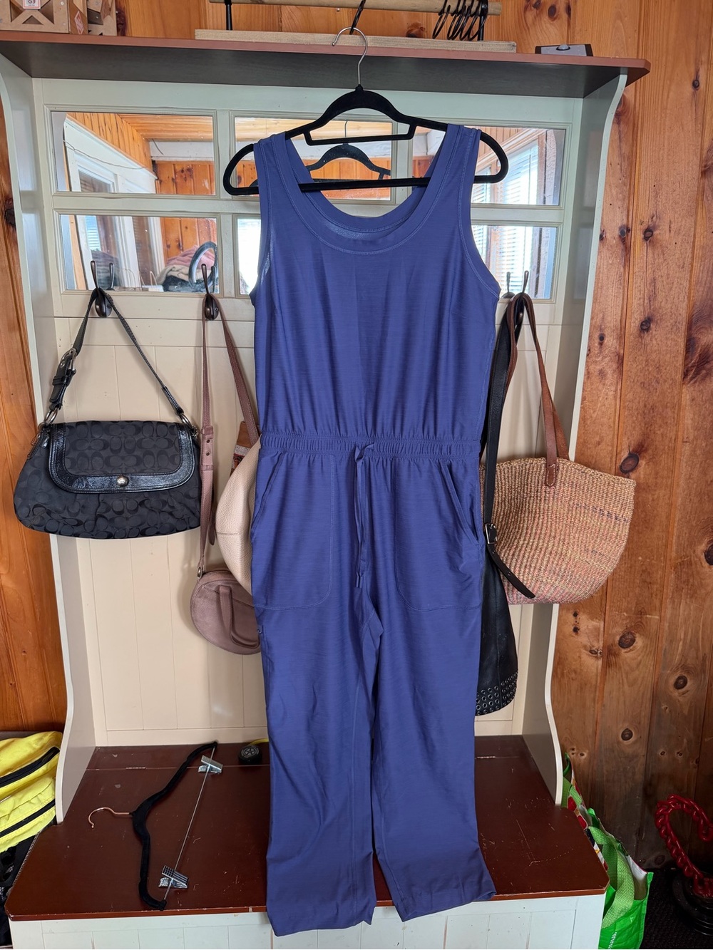 Duluth Trading Co Sleeveless Blue Drawstring Jumpsuit